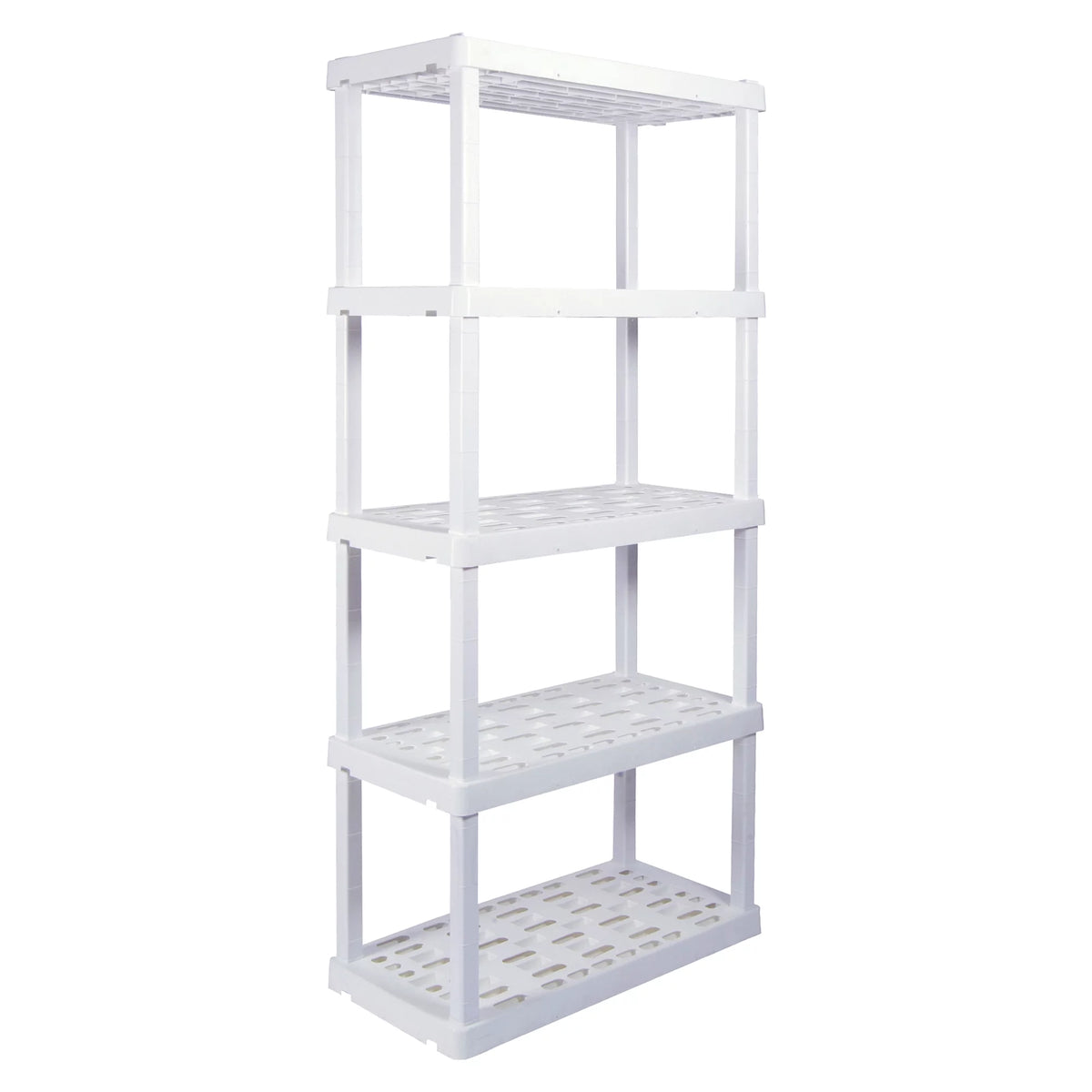 5 Shelf Plastic Garage Shelves, Pack of 4, White 750 lbs Capacity D409300
