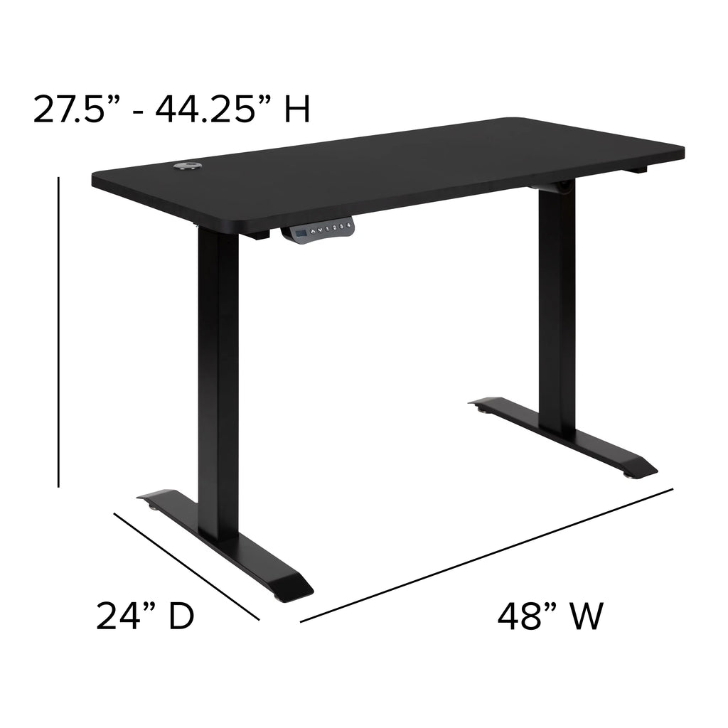 Electric Height Adjustable Standing Desk 48" Wide 24" Deep Black W9688