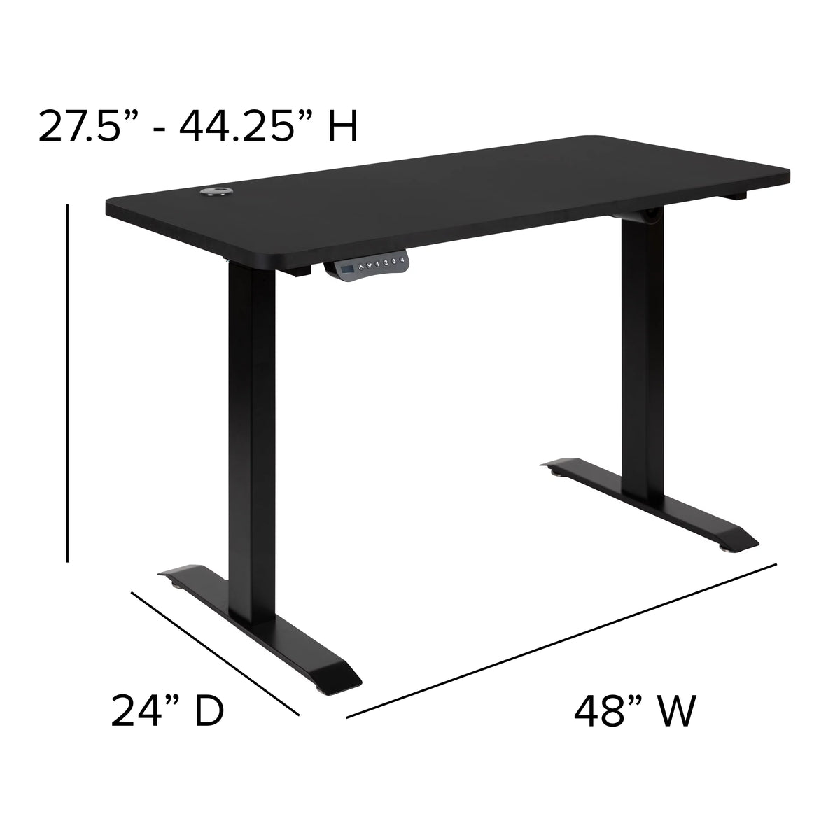 Electric Height Adjustable Standing Desk 48" Wide 24" Deep Black W9688