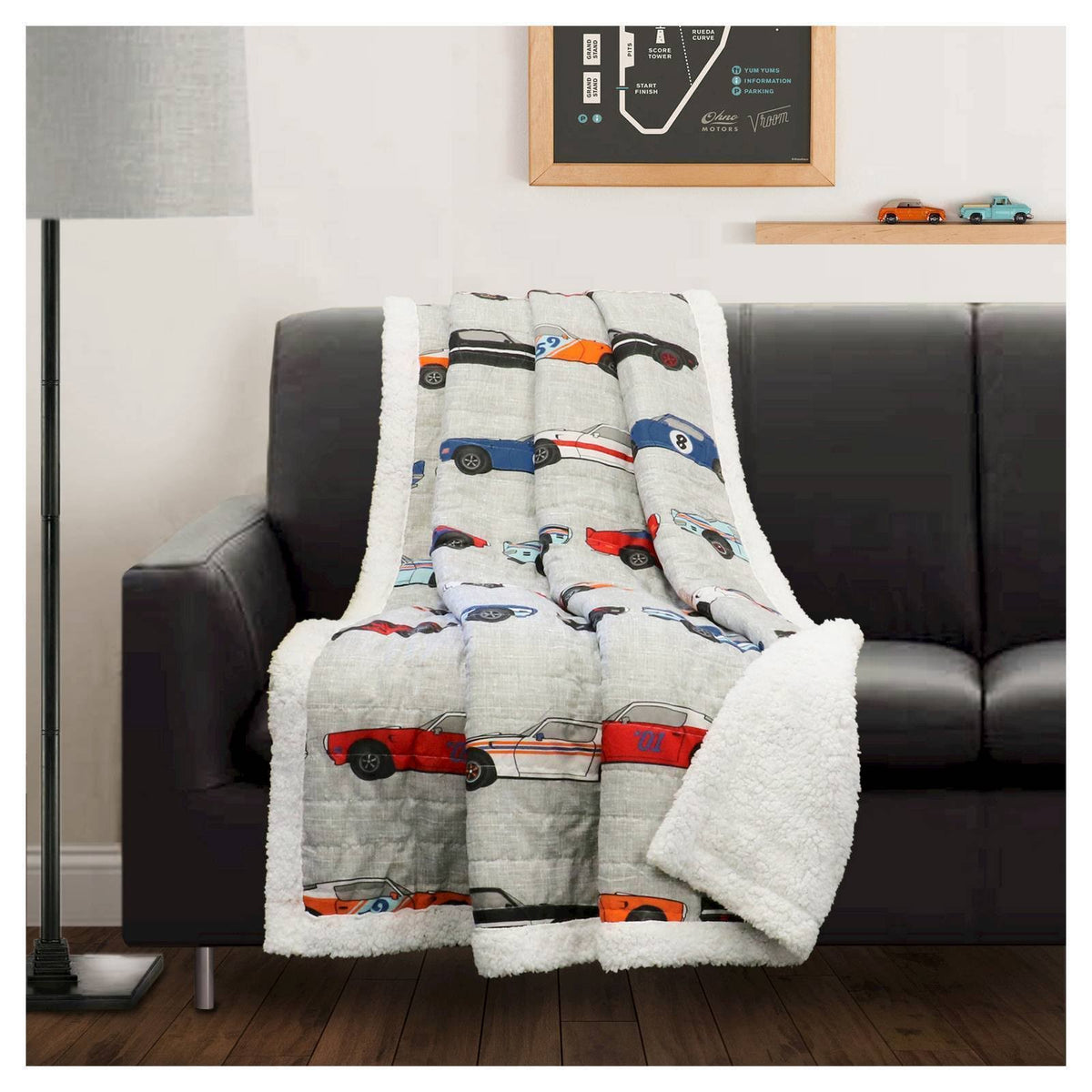 Race Cars Throw Blue/Orange Sherpa G270152