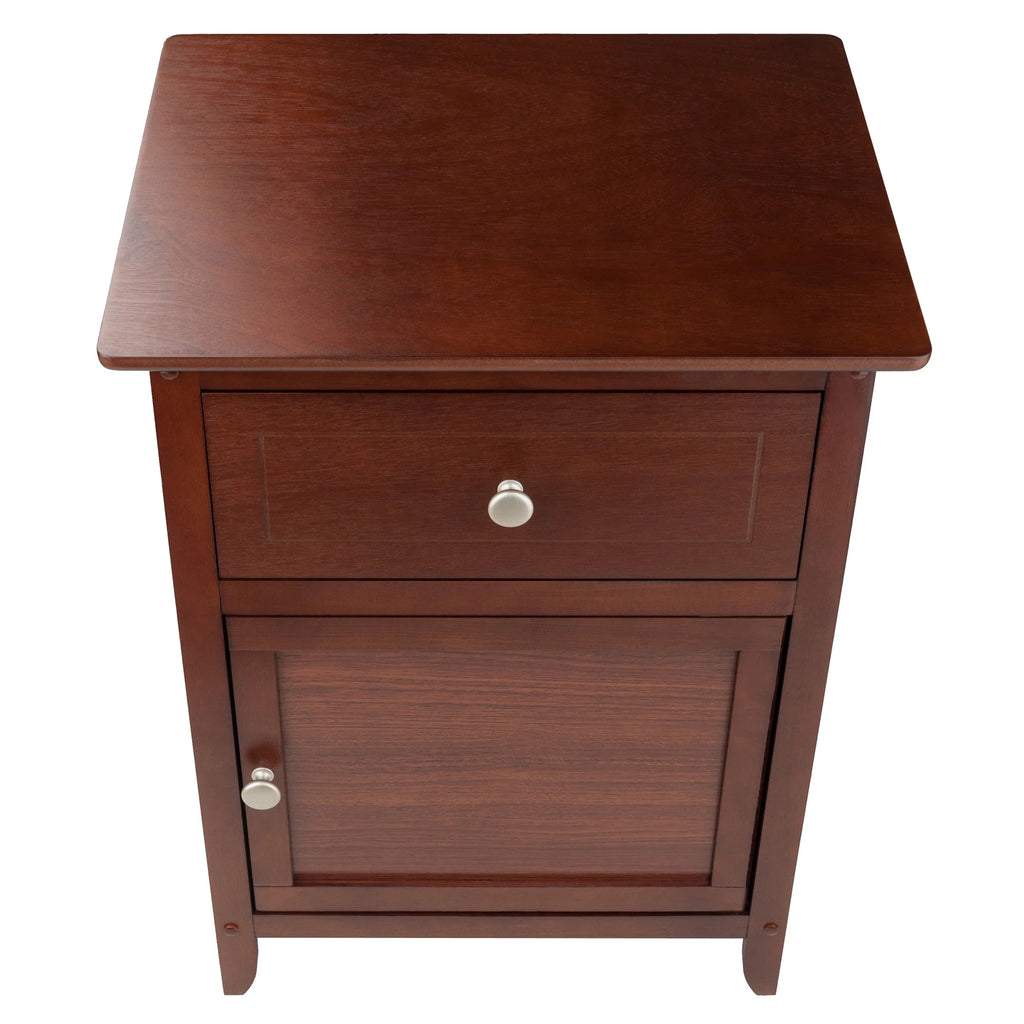 Walnut Wood Accent Table with Drawer and Door Cabinet H5797