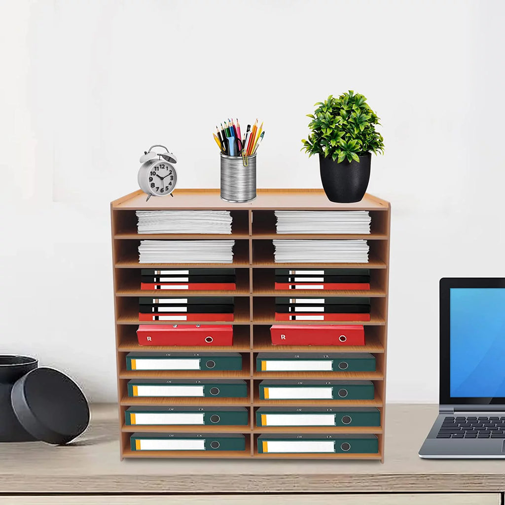 9-Tier Golden Oak Letter Tray Paper Organizer Rack N795128