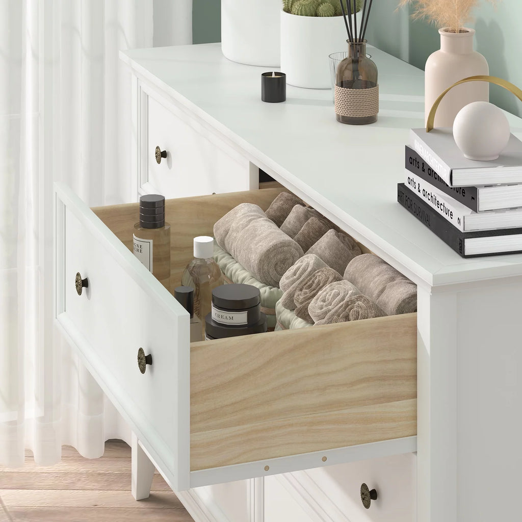 White 6 Drawer Solid Wood Dresser K37772