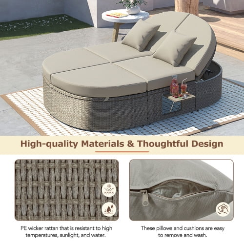 2-Person Rattan Outdoor Chaise Lounge with Cushions G3818