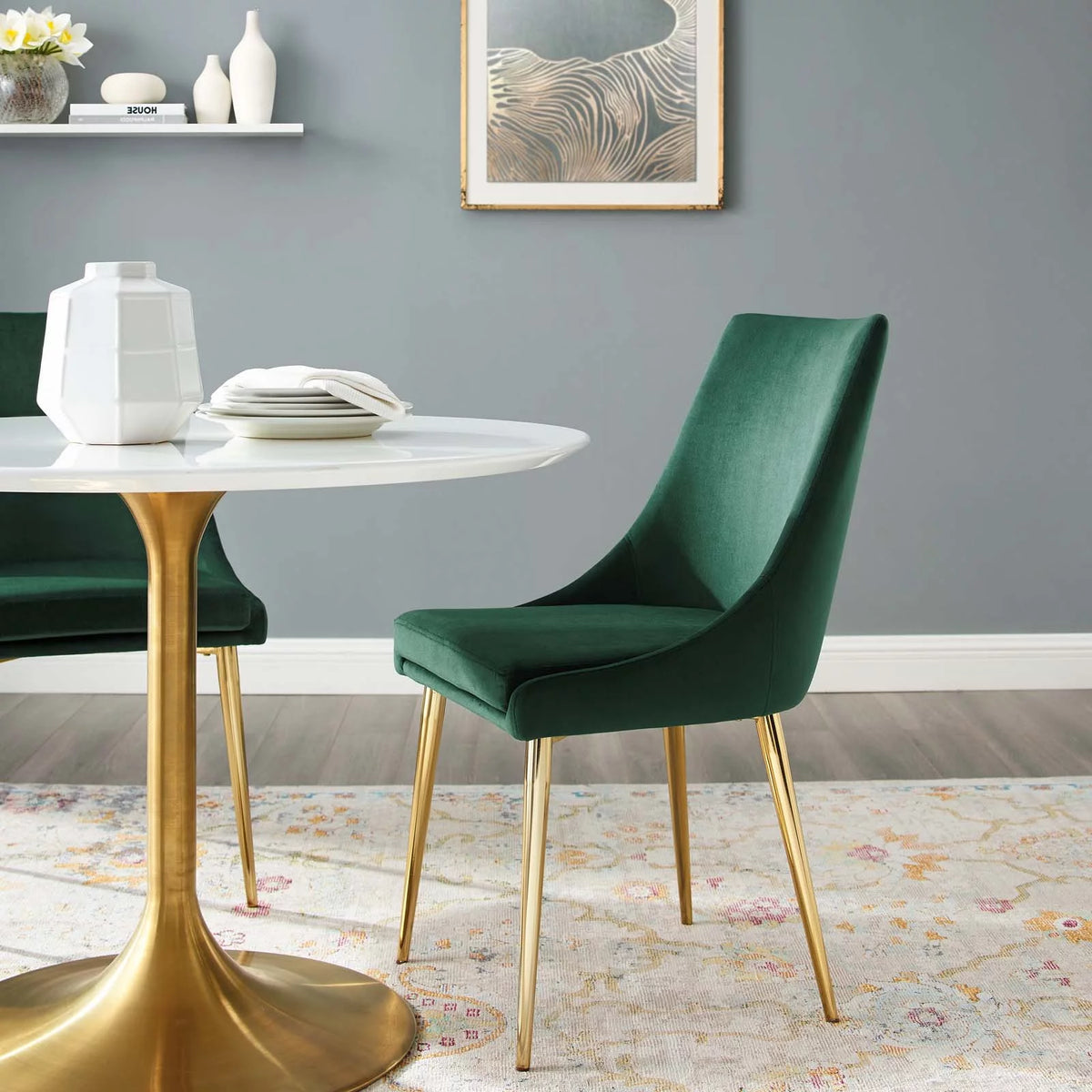 Green Velvet Fabric Metal Steel Dining Chair C188