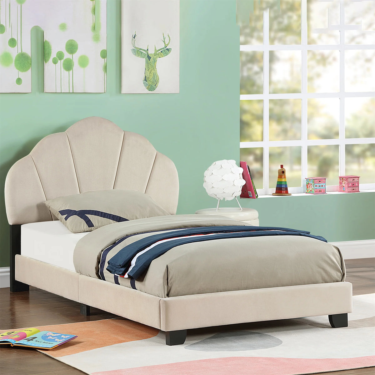 Pink Upholstered Twin Size Platform Bed A148236