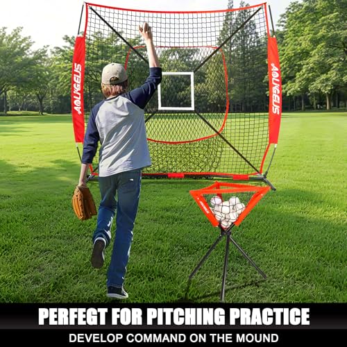 6'X6' Baseball Softball Practice Net with Batting Tee and Ball Caddy W1218