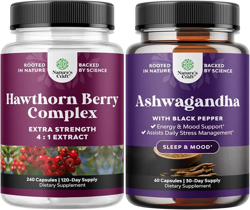 Extra Strength Hawthorn Berry Capsules and Ashwagandha Root Powder P60984