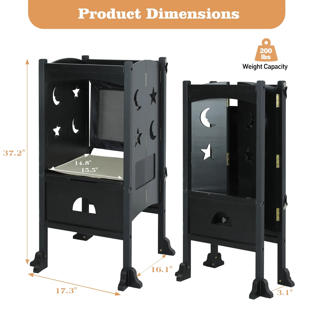 Wooden Folding Toddler Kitchen Step Stool, Black P92155