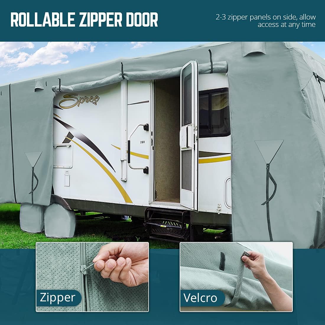 Extra-Thick 4 Layers Travel Trailer RV Cover with Tire Covers N49322