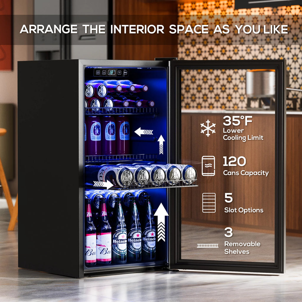 100 Can Beverage Refrigerator Cooler 2.47 Cu.ft Mini Fridge with Glass Door & Adjustable Shelves Y983