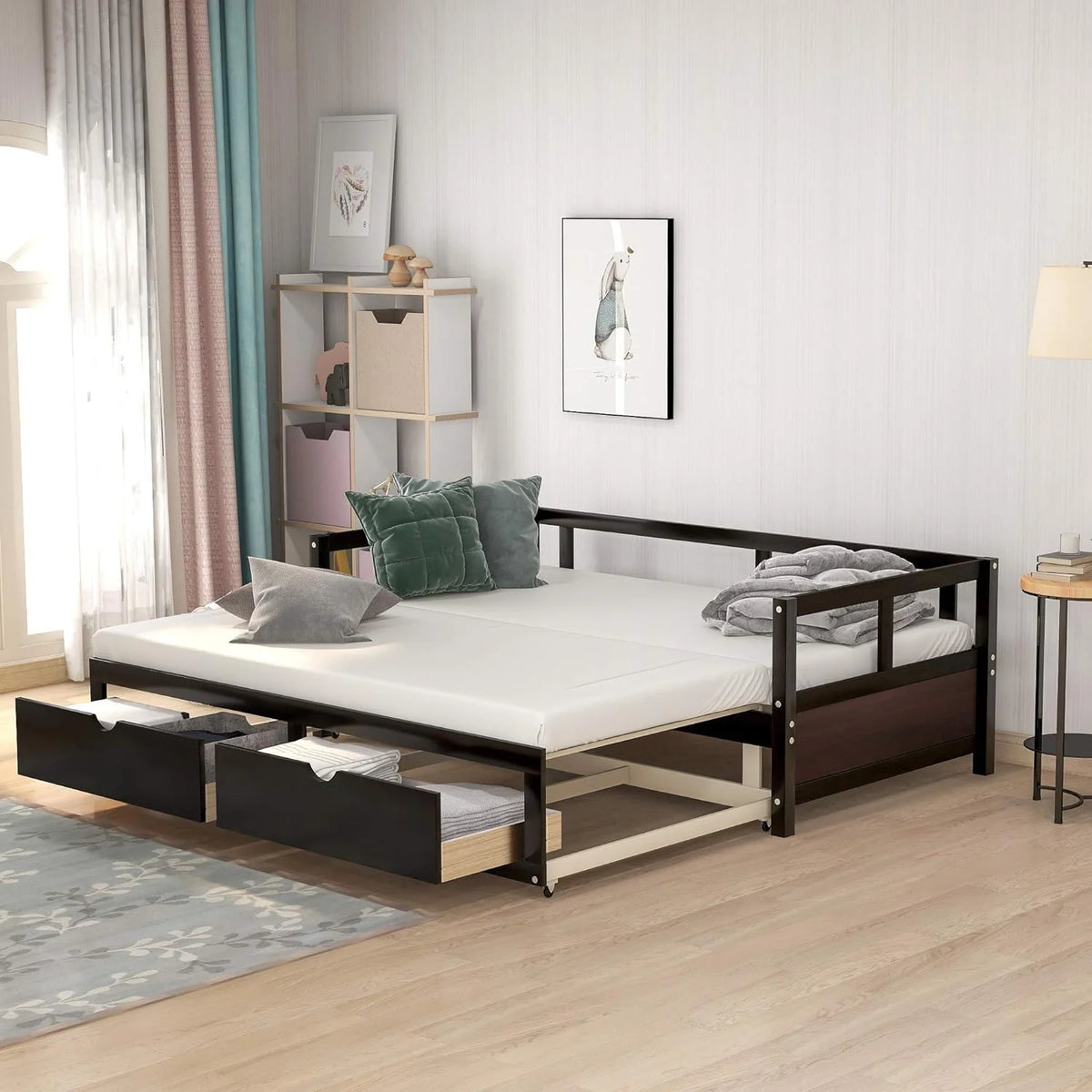 Espresso Wooden Daybed with Trundle and 2 Storage Drawers T295953