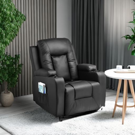 Black Swivel Rocker Recliner Chair with Cup Holders X651