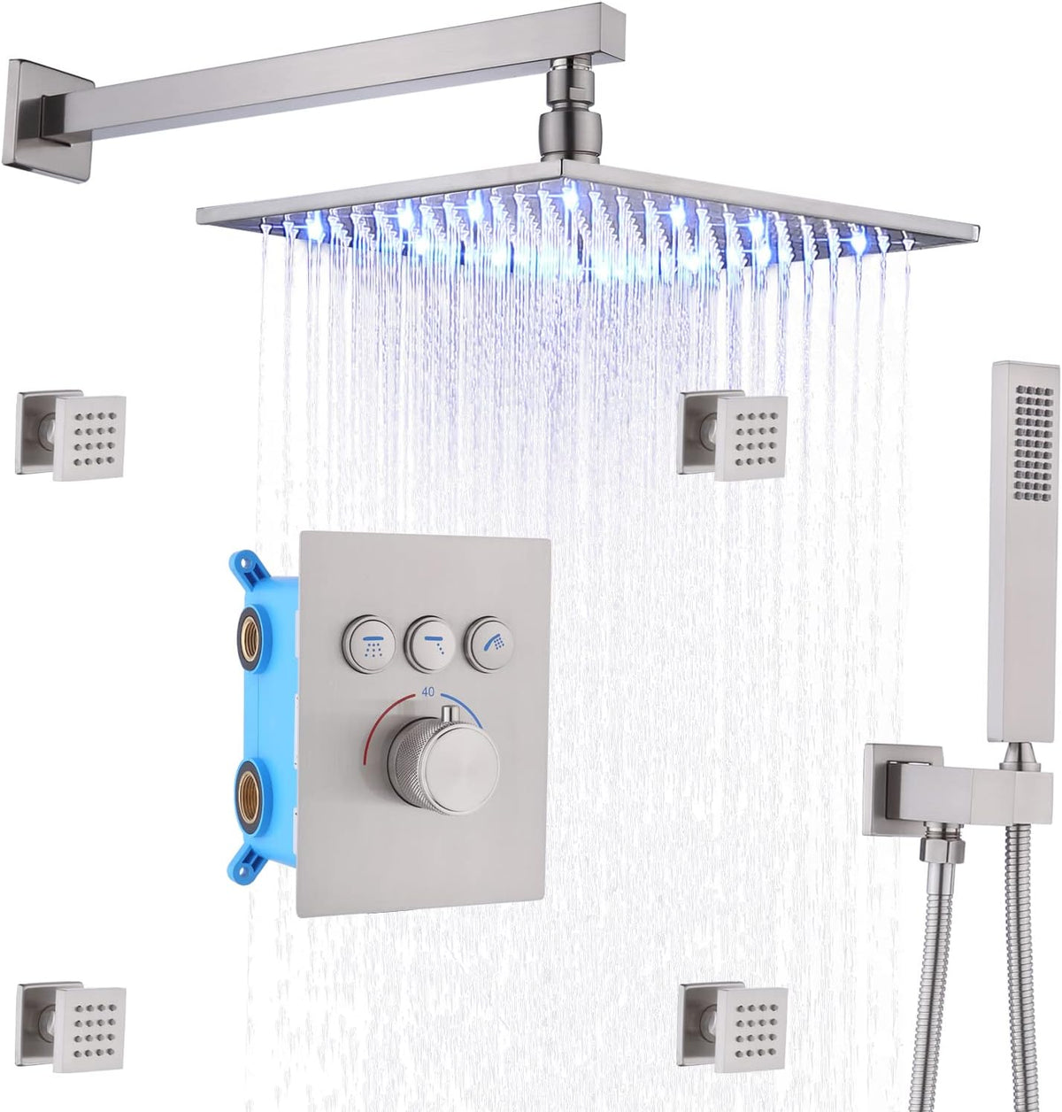 12 Inch Brushed Nickel Thermostatic Shower System S326