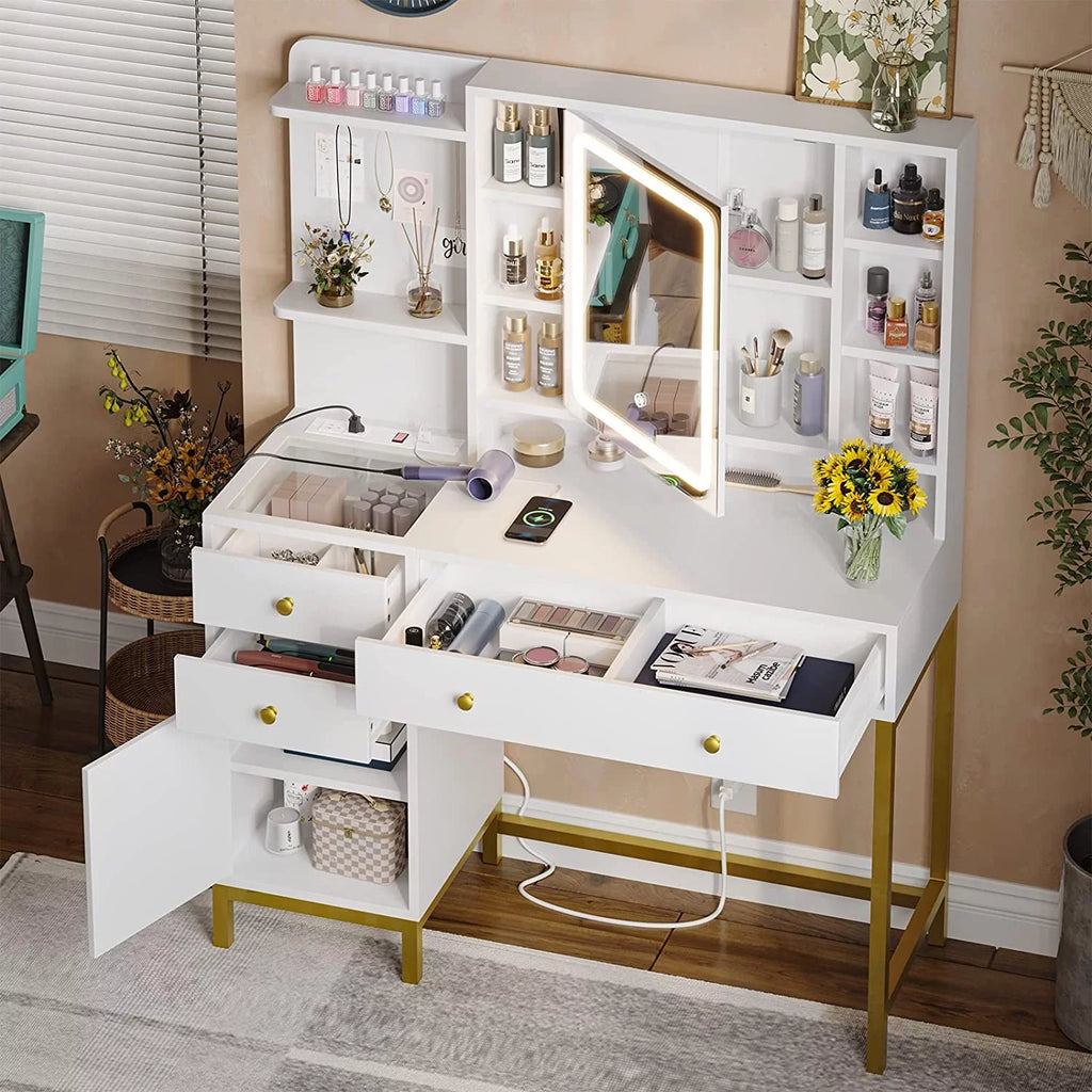 White Vanity Table with Charging Station U753805