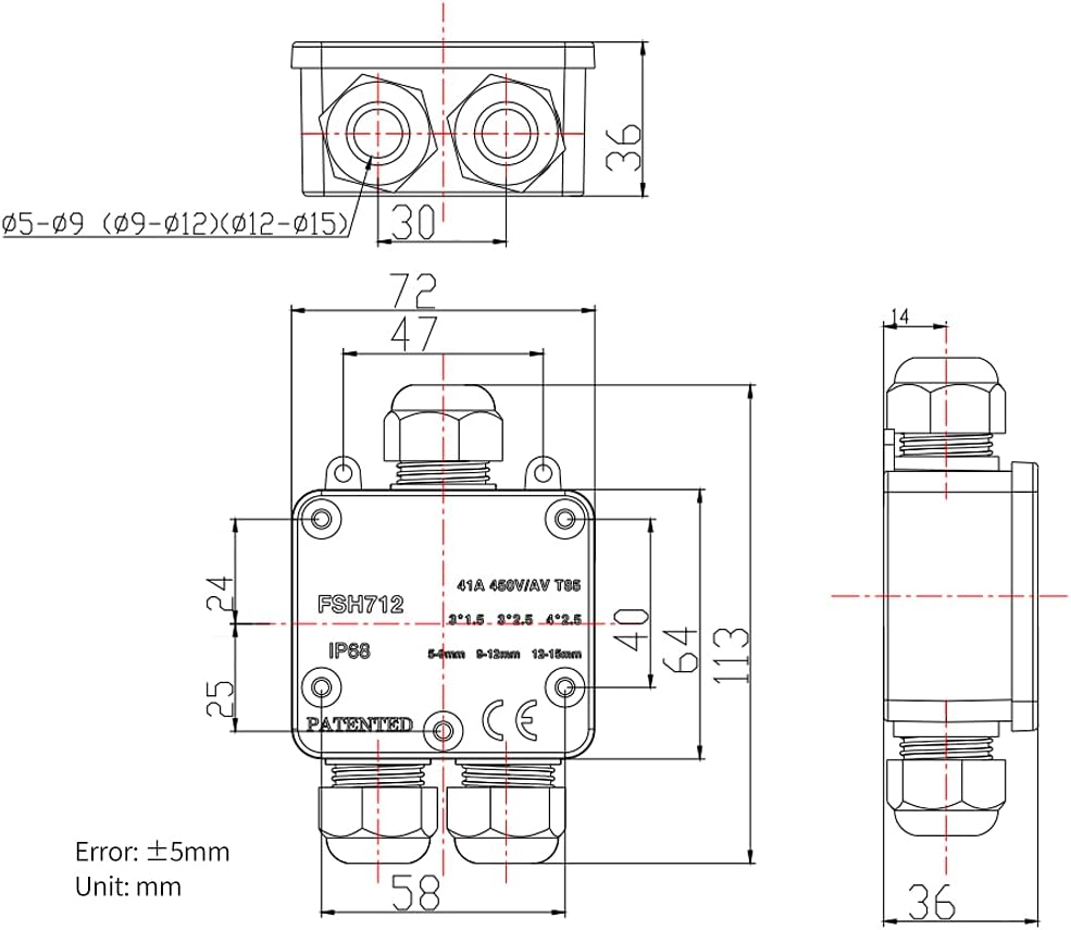 Waterproof IP68 External Junction Box 3 Way M25 Cable Connector H966