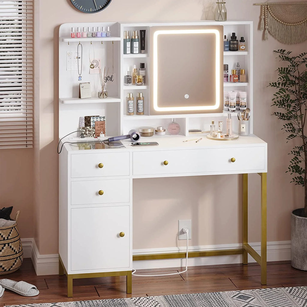 White Vanity Table with Charging Station U753805