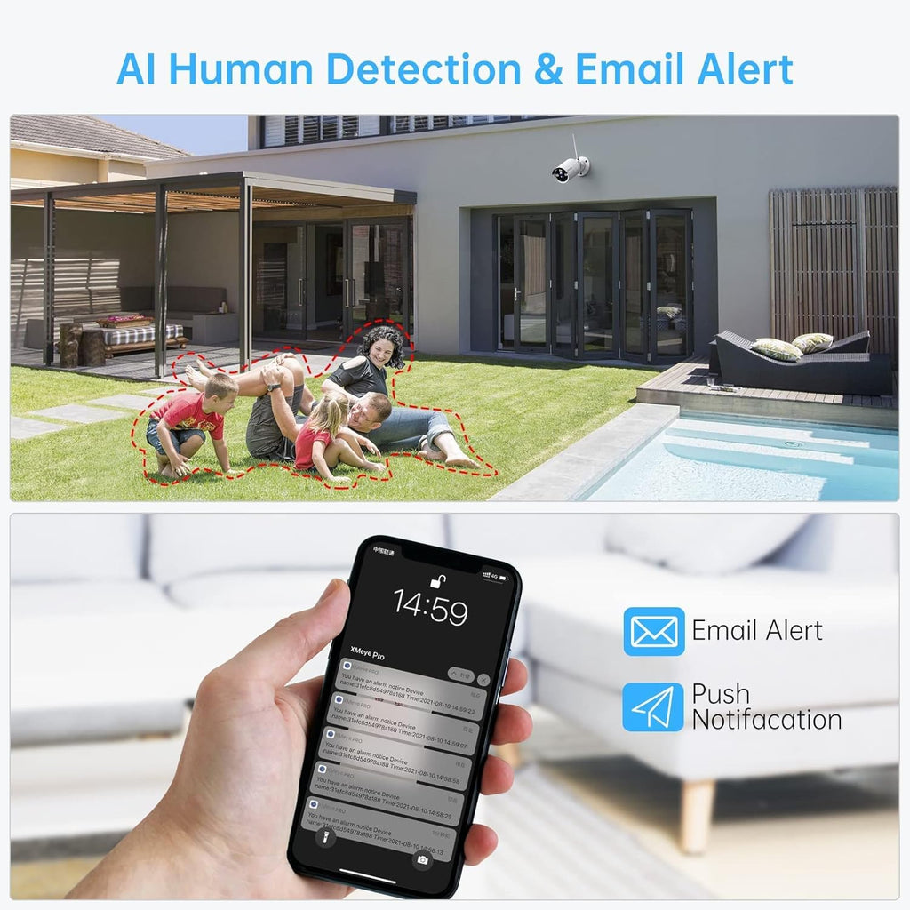 3MP Wireless Security Camera System with Audio, 8CH NVR Kits, 4pcs 3MP Indoor Outdoor WiFi IP Cameras, Night Vision, AI Human Detection S819275