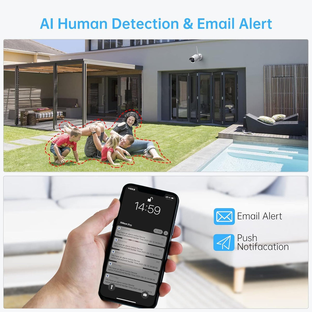 3MP Wireless Security Camera System with Audio, 8CH NVR Kits, 4pcs 3MP Indoor Outdoor WiFi IP Cameras, Night Vision, AI Human Detection S819275