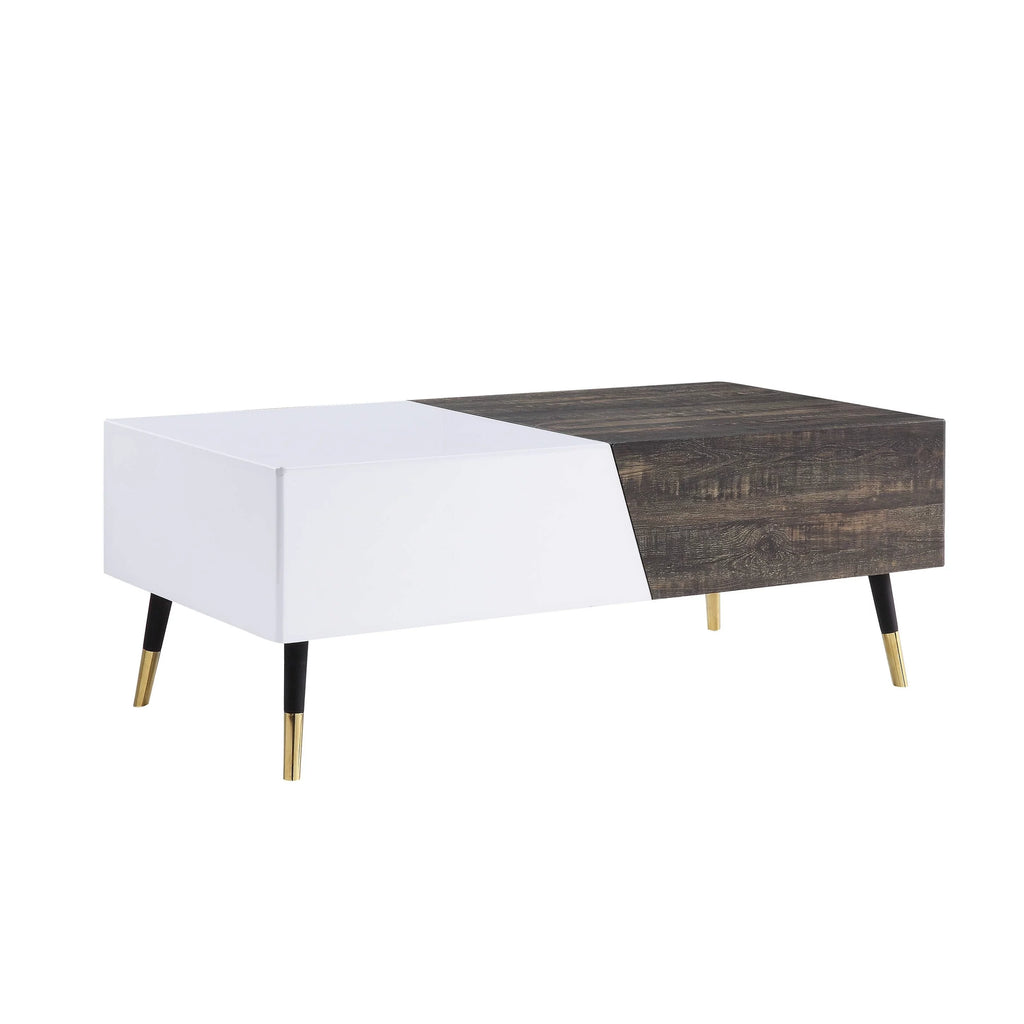 White High Gloss Rustic Oak Coffee Table V5071
