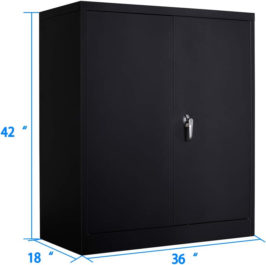 Black Metal Storage Cabinet with 2 Adjustable Shelves J64621