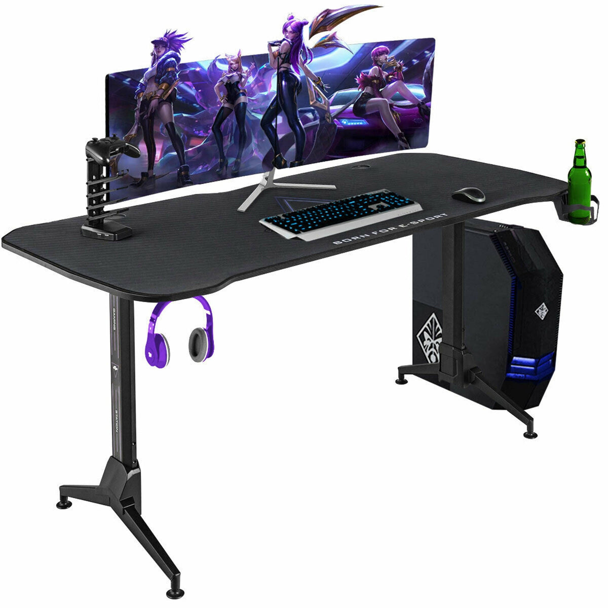 Height Adjustable Gaming Desk with Mouse Pad Cup Holder K414
