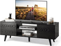 Black TV Stand with Storage Cabinet and Open Shelves B534019