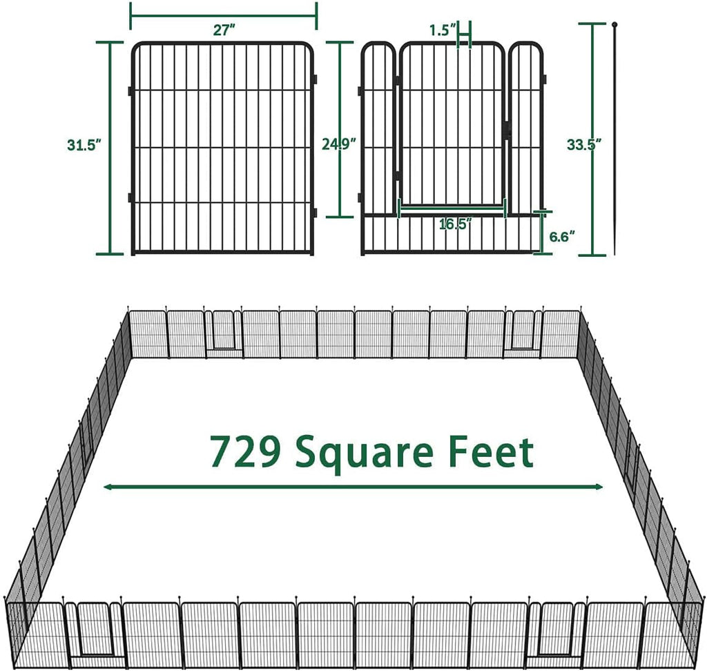 Dog Playpen 8/16/24/32 Panels 24/32/40-Inch Height Pet Fence Gate with Doors J38769