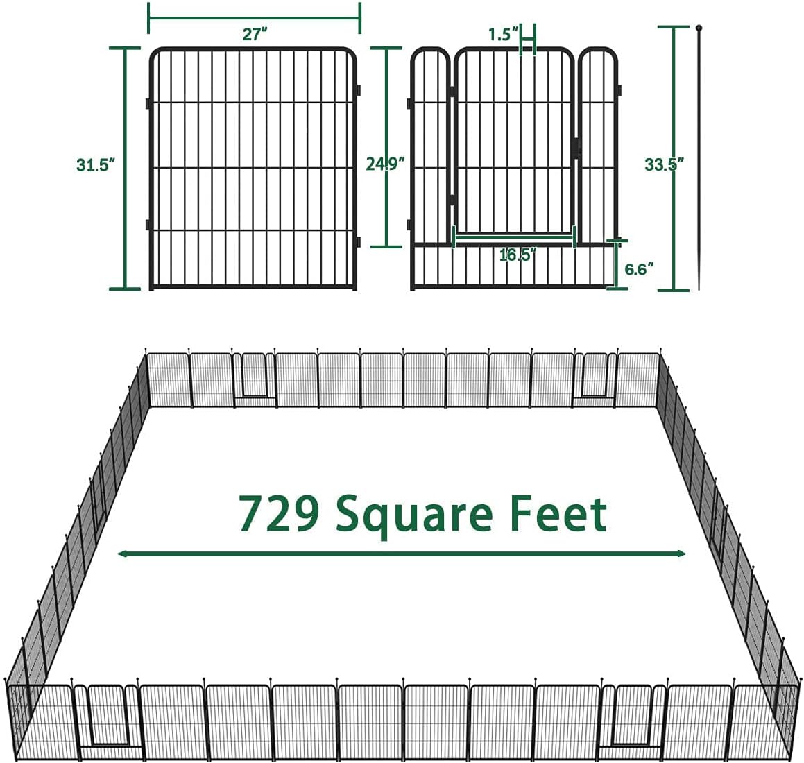 Dog Playpen 8/16/24/32 Panels 24/32/40-Inch Height Pet Fence Gate with Doors J38769