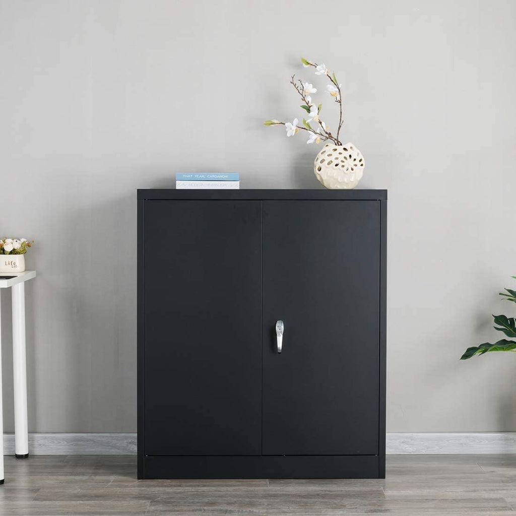 Black Metal Storage Cabinet with 2 Adjustable Shelves J64621