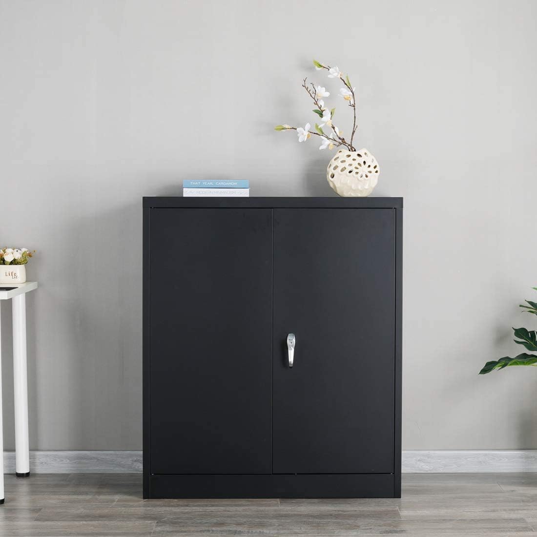Black Metal Storage Cabinet with 2 Adjustable Shelves J64621