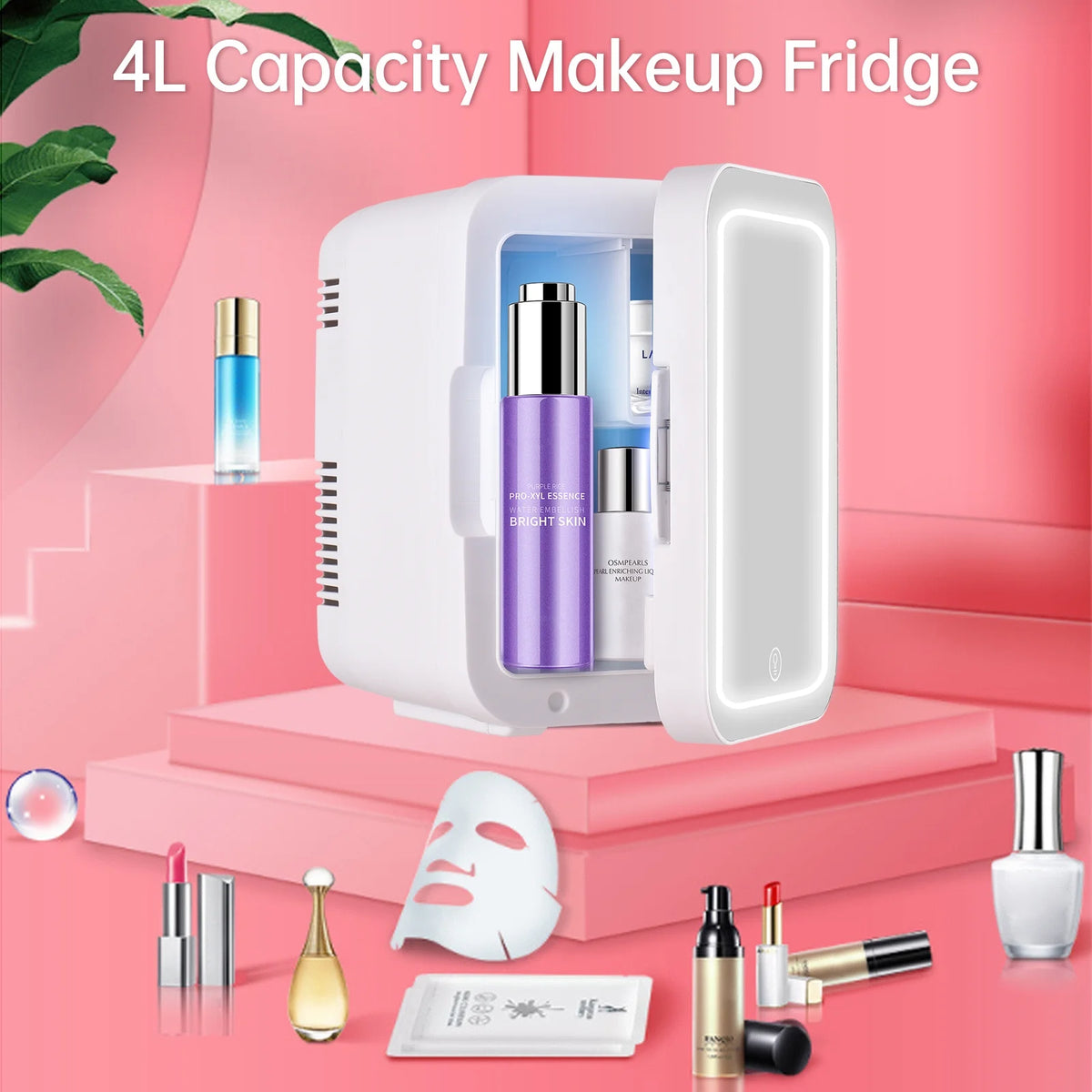 4L Portable Cooler and Warmer Skincare Fridge with LED Mirror M1359