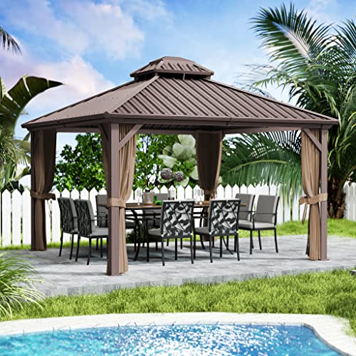 10'x10' Hardtop Gazebo with Netting and Curtains W8439