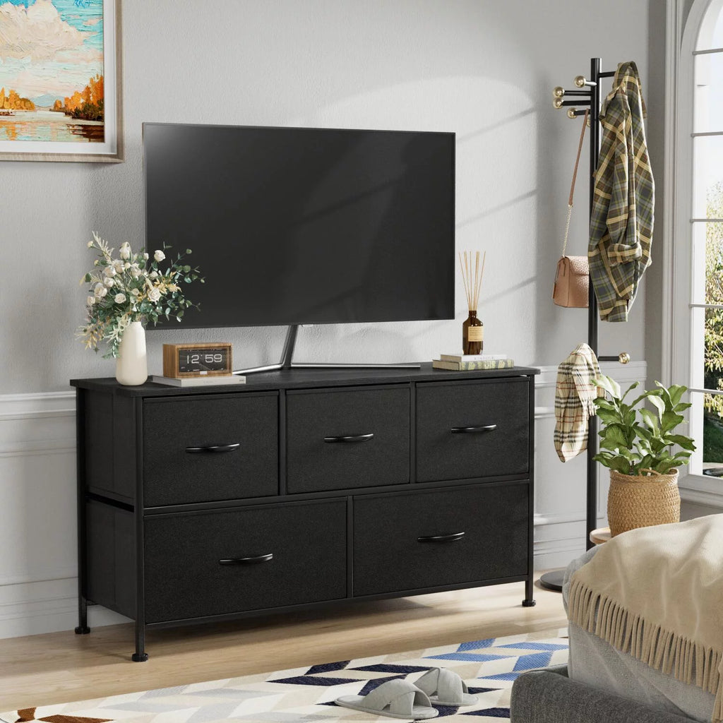 Black 5 Drawer Fabric Dresser U85916