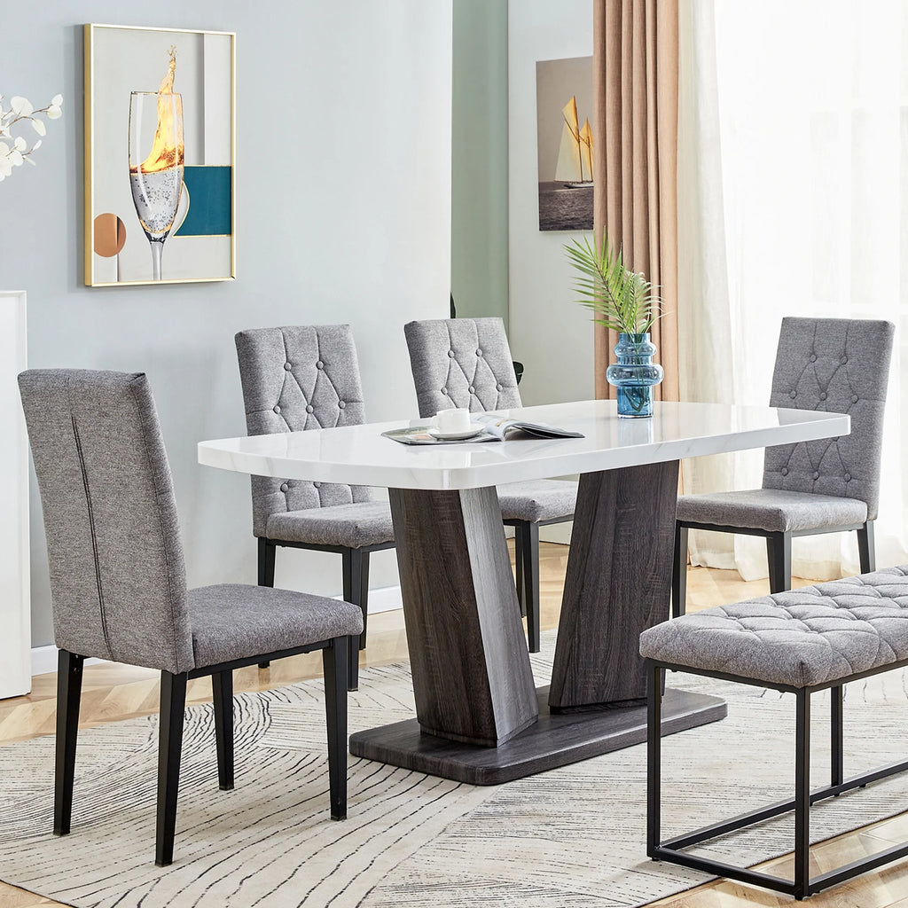 63" 6-Piece Dining Table with 4 Chairs & 1 Bench F701