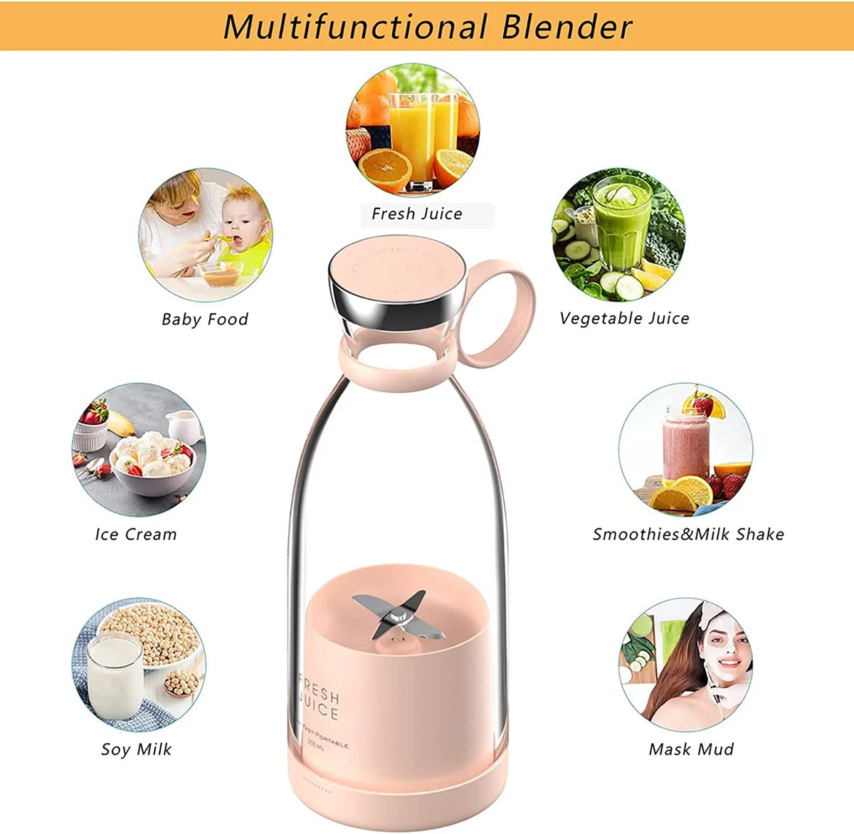 Pink Portable USB Blender U5480