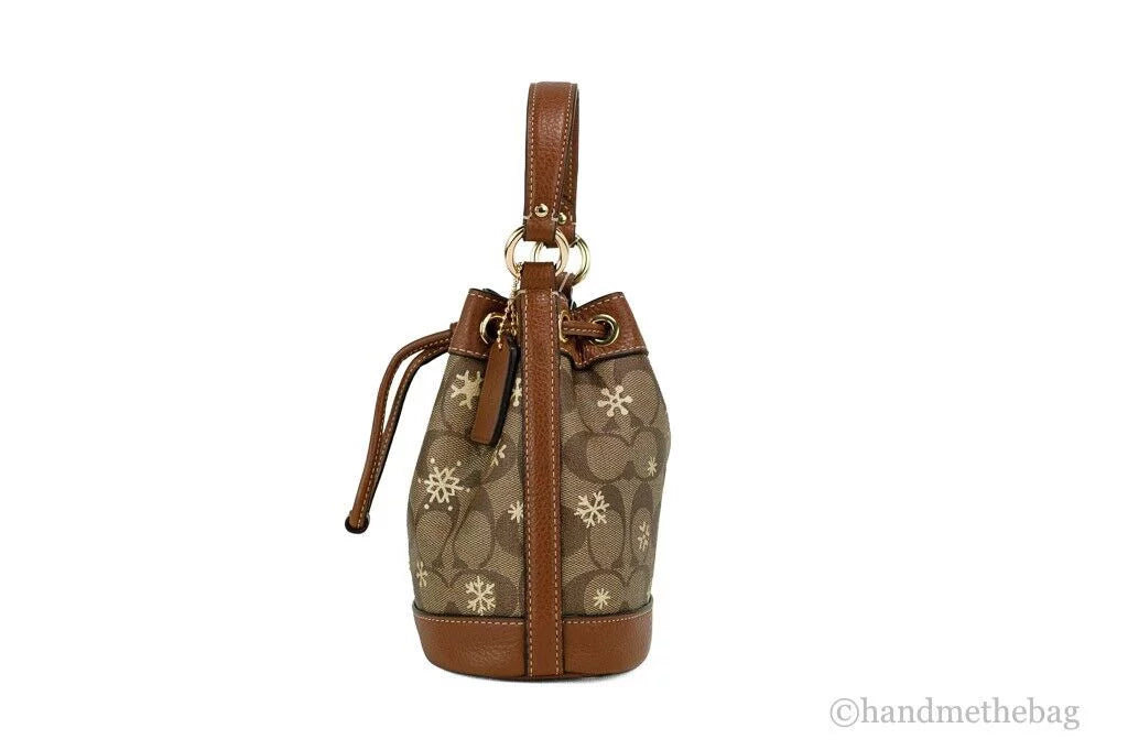 Khaki Snowflake Print Coated Canvas Bucket Bag F6807