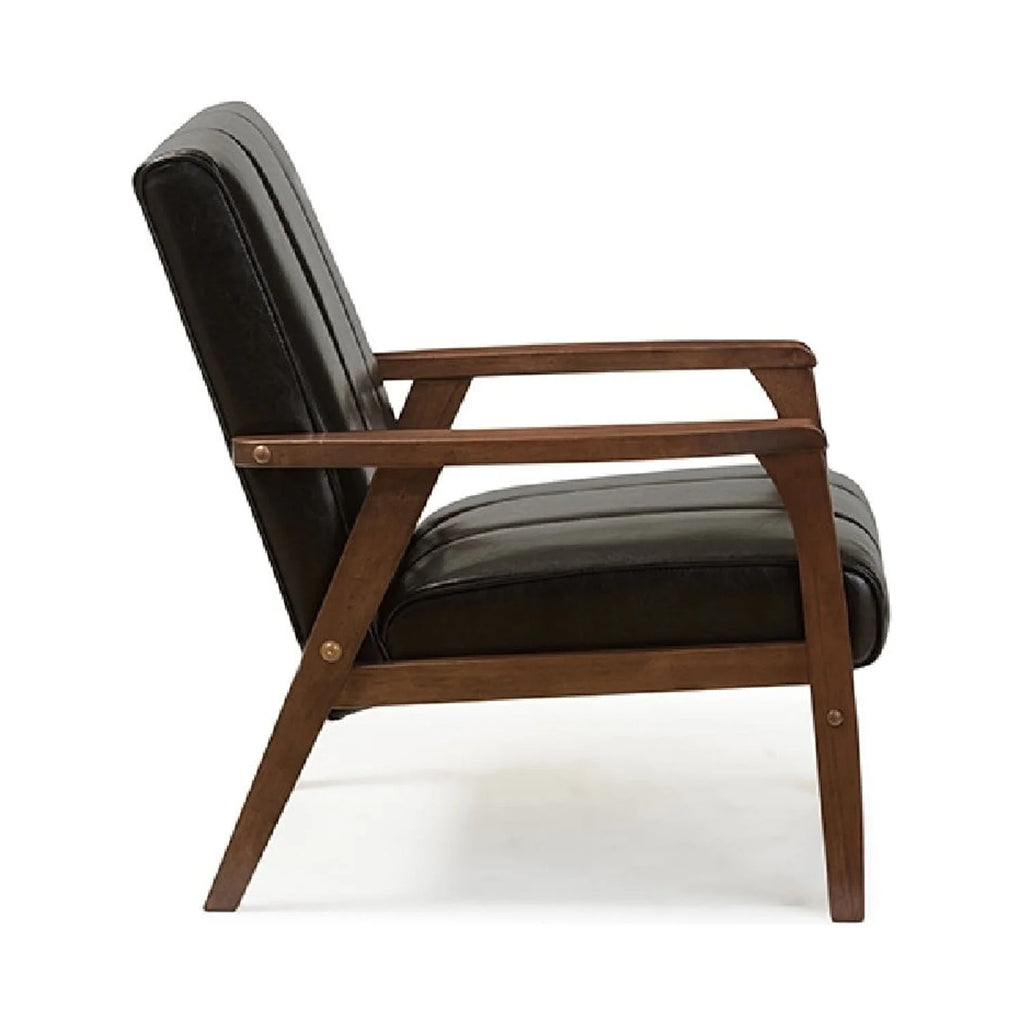 Black Faux Leather Wooden Lounge Chair X5933