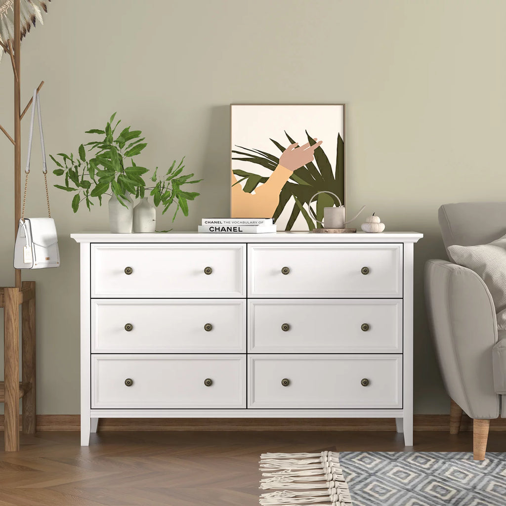 White 6 Drawer Solid Wood Dresser K37772