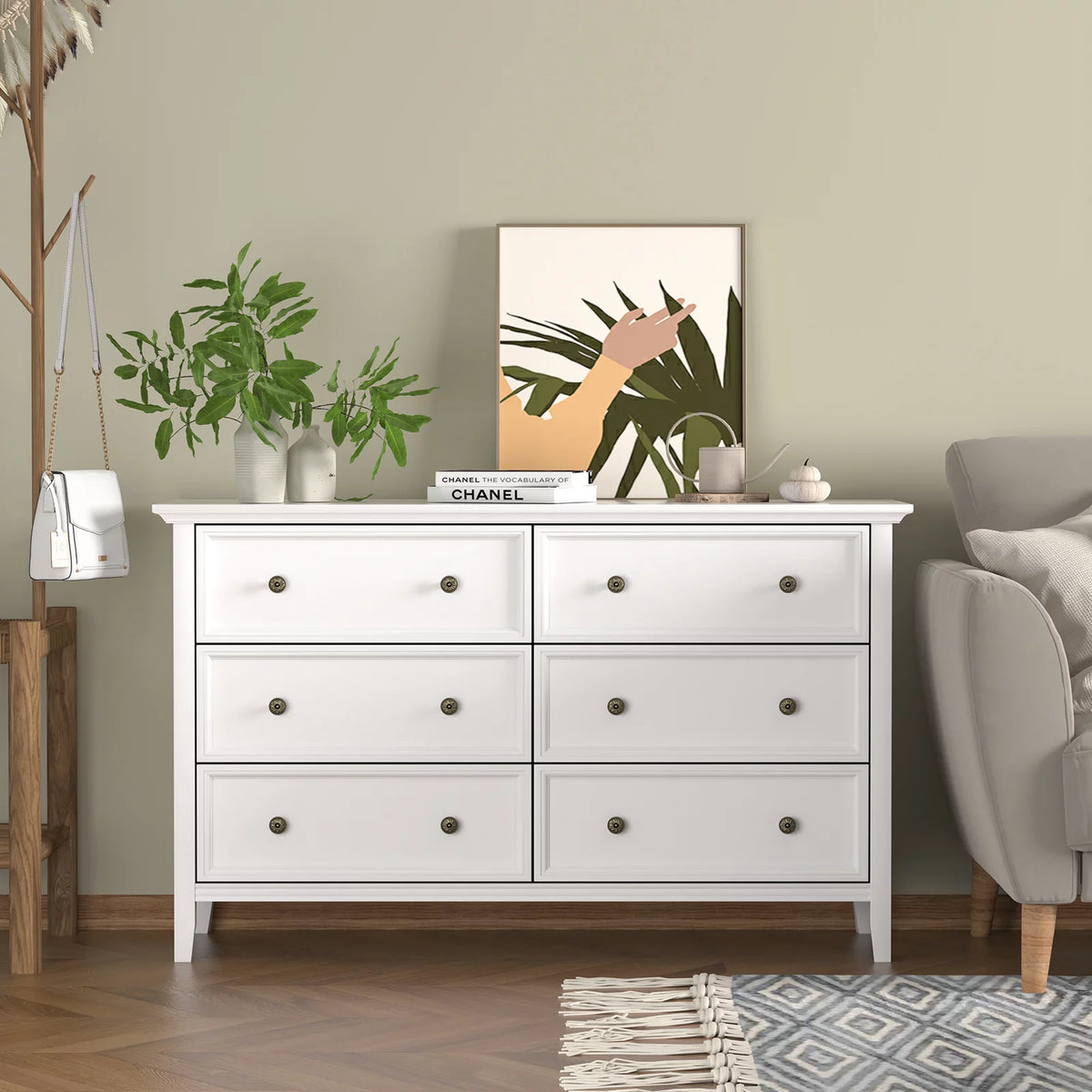 White 6 Drawer Solid Wood Dresser K37772