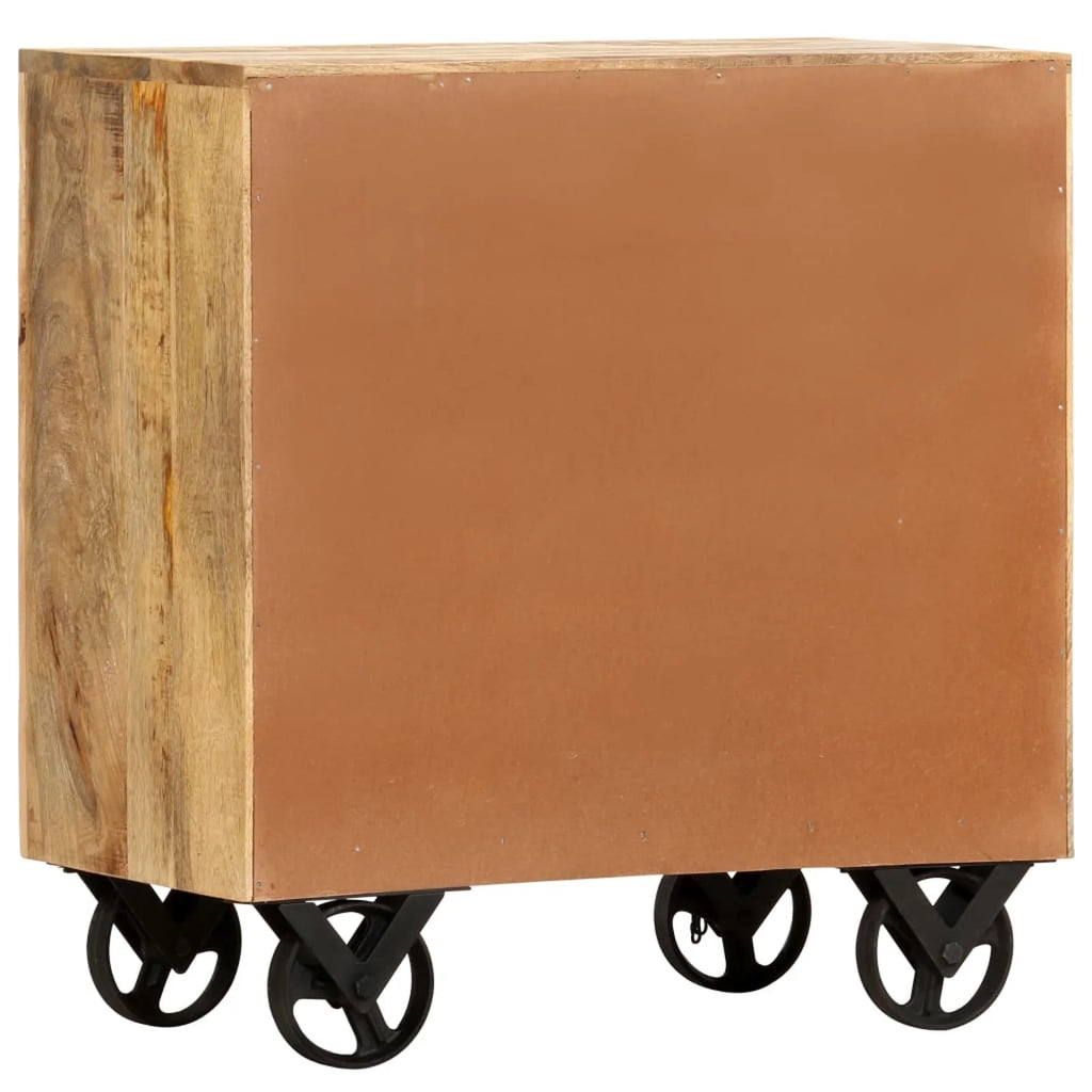 Mango Wood Side Table with Storage Drawers and Wheels W59941