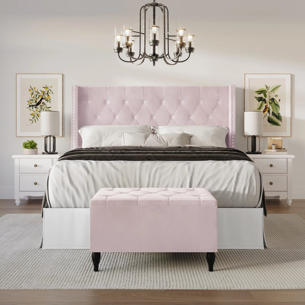 Black Velvet Upholstered Storage Bench Bed A46761