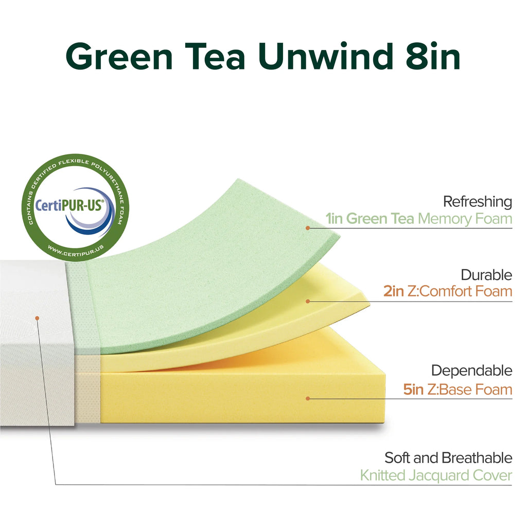 8 Green Tea Memory Foam Mattress Queen A253