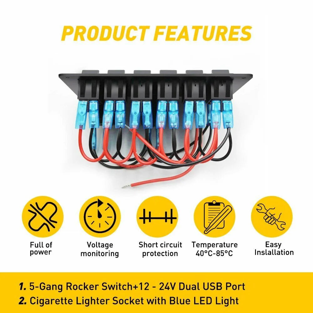 6 Gang Blue LED Rocker Switch Panel D52493