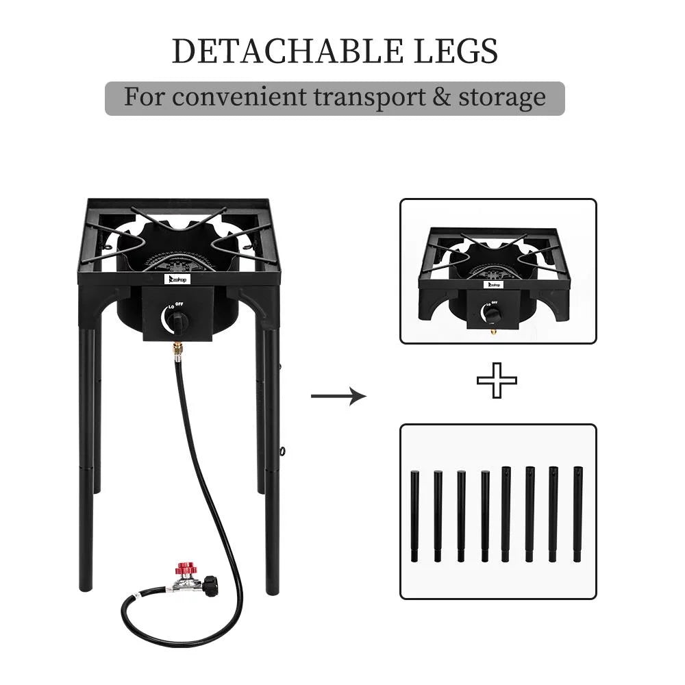 Portable Propane 75,000BTU Single Burner Outdoor Cooker Stove, Black O64208