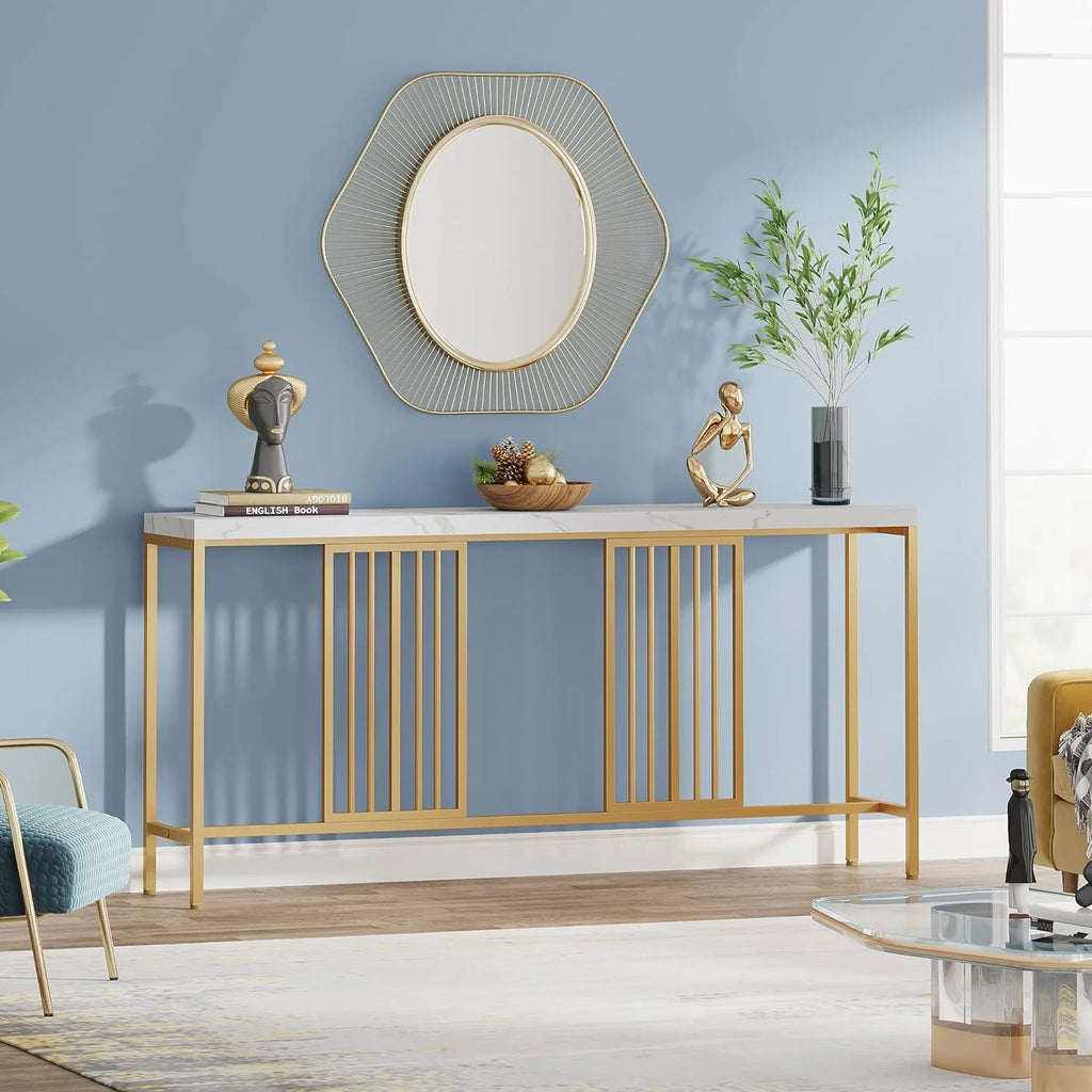 70.9 Inch Extra Long White and Gold Console Table S94950