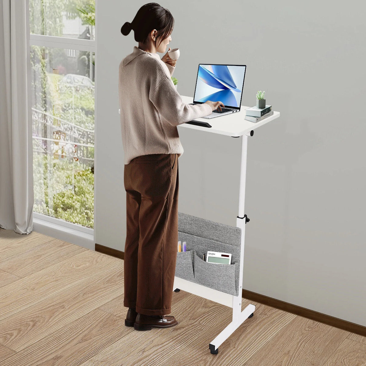 Adjustable Rolling Laptop Desk with Storage P937235
