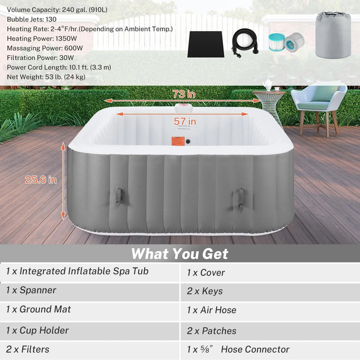 6 Person Inflatable Hot Tub with 130pcs Jet L2880