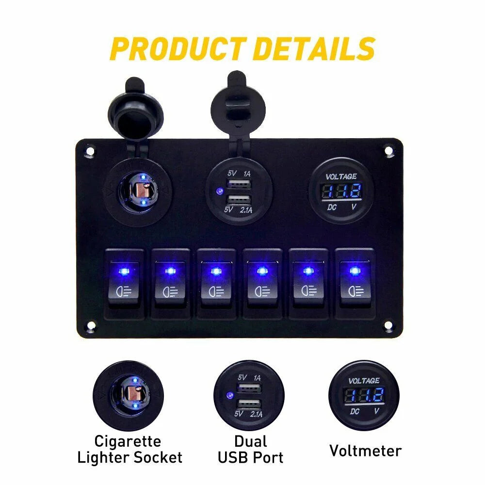 6 Gang Blue LED Rocker Switch Panel D52493