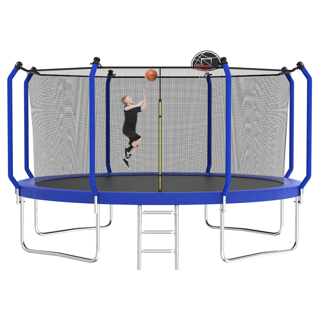14FT Trampoline with Enclosure, Ladder, Basketball Hoop, Ball R56241